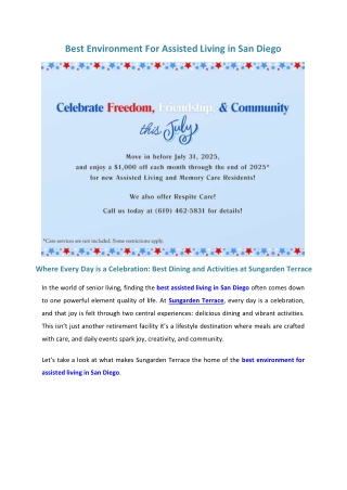 Best Environment for assisted living in San Diego