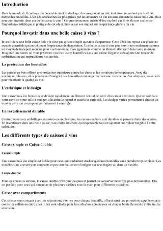 Pourquoi investir dans une belle caisse à vins ?