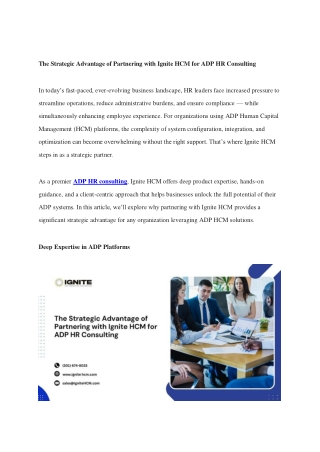 The Strategic Advantage of Partnering with Ignite HCM for ADP HR Consulting