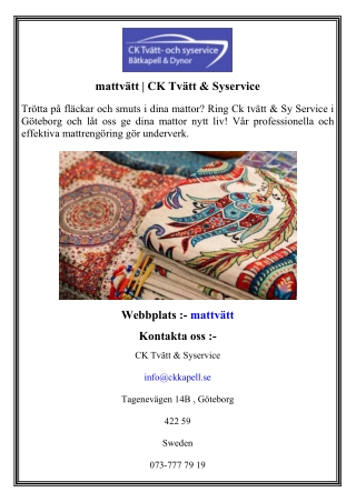 mattvätt   CK Tvätt & Syservice