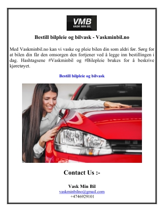 Bestill bilpleie og bilvask - Vaskminbil.no