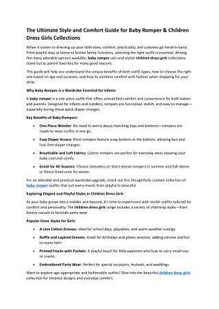 The Ultimate Style and Comfort Guide for Baby Romper & Children Dress Girls Coll