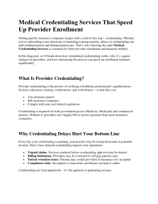 Medical Credentialing Services That Speed Up Provider Enrollment