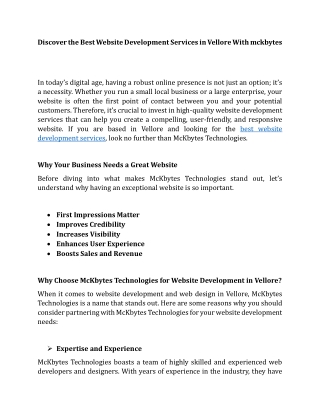 Discover the Best Website Development Services in Vellore With mckbytes
