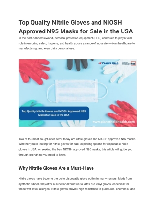 Top Quality Nitrile Gloves and NIOSH Approved N95 Masks for Sale in the USA