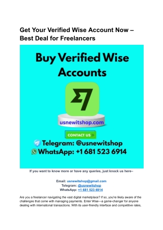 Buy Wise Account (2025) – Fully Verified with ID & Address