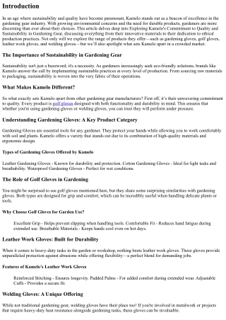 Exploring Kamelo's Commitment to Quality and Sustainability in Gardening Gear