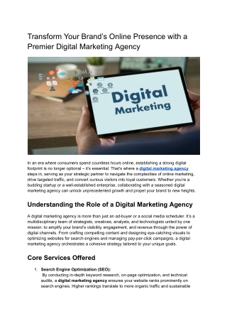 Transform Your Brand’s Online Presence with a Premier Digital Marketing Agency
