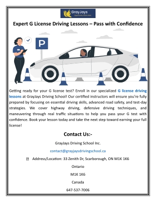 Expert G License Driving Lessons  Pass with Confidence