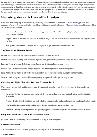 Maximizing Views with Elevated Deck Designs