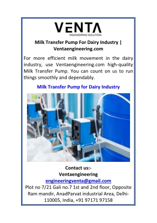 Milk Transfer Pump For Dairy Industry Ventaengineering.com