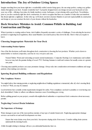 ** Deck Structure Errors to Avoid: Common Challenges in Building and Design **.