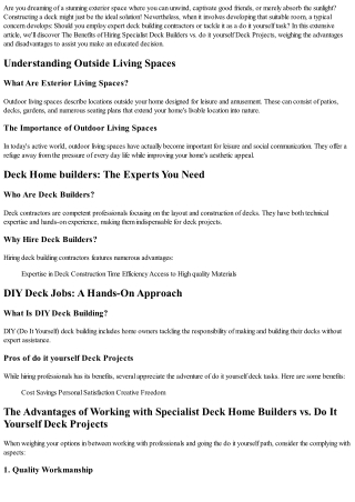 ** The Advantages of Working With Expert Deck Building Contractors vs. DIY Deck