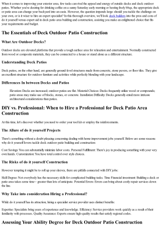 DIY vs. Specialist: When to Employ a Contractor for Deck Patio Area Construction