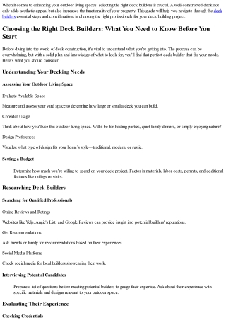 ** Selecting the Right Deck Builders: What You Required to Know Prior To You Beg