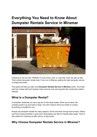Everything You Need to Know About Dumpster Rentals Service in Miramar