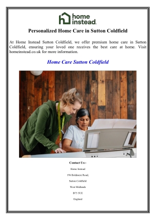 Personalized Home Care in Sutton Coldfield