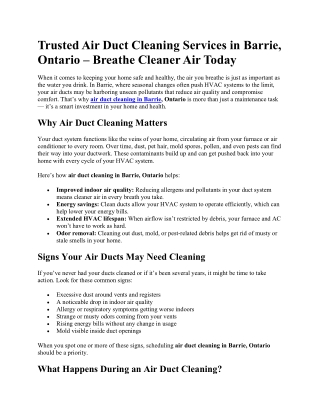 Air Duct Cleaning Barrie Ontario | Trusted Local Cleaning Experts
