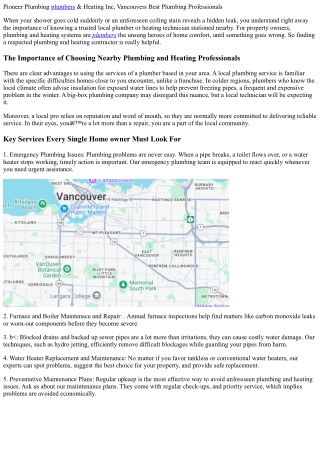 Pioneer Plumbing & Heating, Vancouvers Best Plumbing Specialist