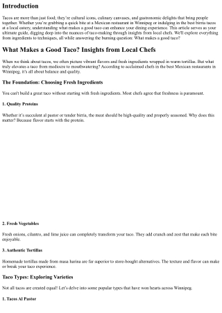 What Makes a Good Taco? Insights from Local Chefs