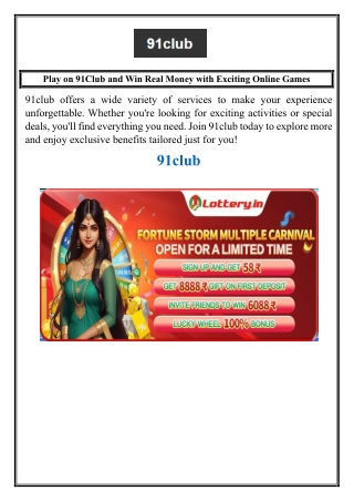 Play on 91Club and Win Real Money with Exciting Online Games