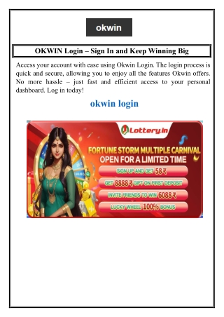 OKWIN Login – Sign In and Keep Winning Big
