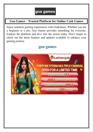 Goa Games – Trusted Platform for Online Cash Games