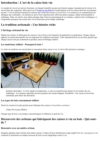 Découverte des artisans qui fabriquent des caisses à vin en bois