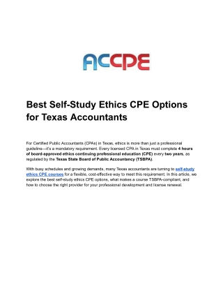 Best Self-Study Ethics CPE Options for Texas Accountants