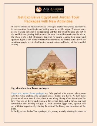 Get Exclusive Egypt and Jordan Tour Packages with New Activities