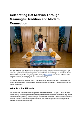 Celebrating Bat Mitzvah Through Meaningful Tradition and Modern Connection
