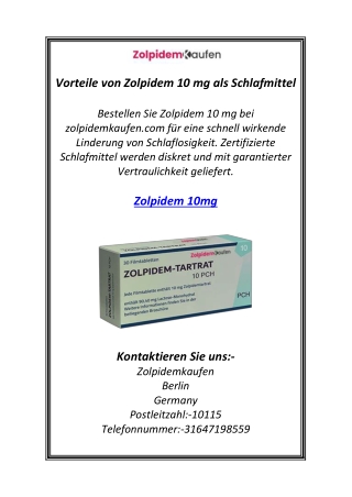 Vorteile von Zolpidem 10 mg als Schlafmittel