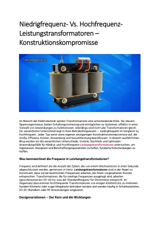 Niedrigfrequenz- Vs. Hochfrequenz-Leistungstransformatoren – Konstruktionskompromisse