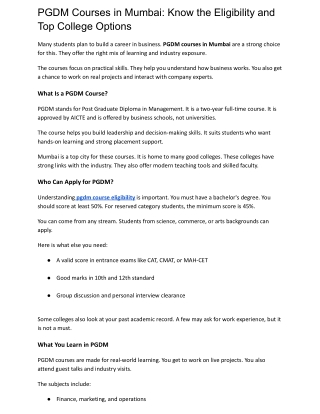 PGDM Courses in Mumbai Know the Eligibility and Top College Options