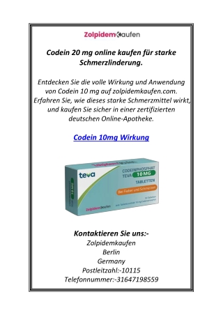 Codein 20 mg online kaufen für starke Schmerzlinderung.
