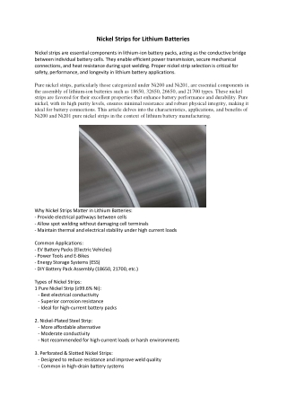Nickel Strips for Lithium Batteries