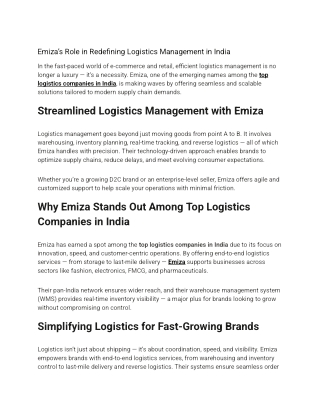 Emiza’s Role in Redefining Logistics Management in India