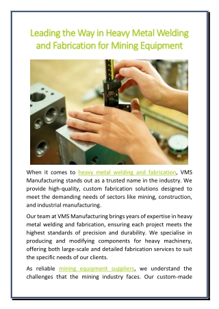 Leading the Way in Heavy Metal Welding and Fabrication for Mining Equipment