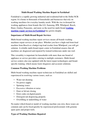 Multi-Brand Washing Machine Repair in Faridabad