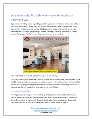 Why Now Is the Right Time for Home Renovations in Richmond VA