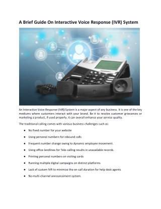 A Brief Guide On Interactive Voice Response IVR System