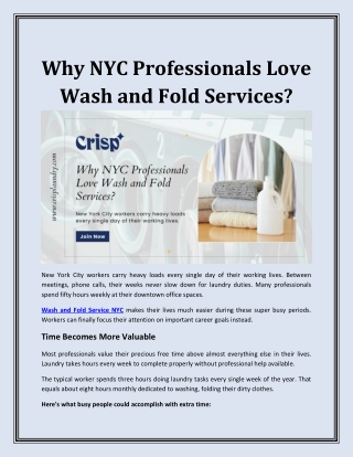 Why NYC Professionals Love Wash and Fold Services?