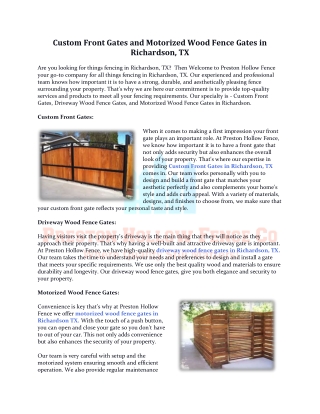 Custom Front Gates and Motorized Wood Fence Gates in Richardson, TX