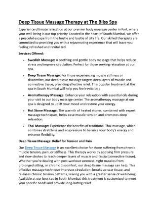 Deep Tissue Massage Therapy at The Bliss Spa