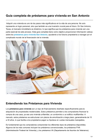 Guía completa de préstamos para vivienda en San Antonio