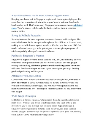 Why Mild Steel Gates Are the Best Choice for Singapore Homes