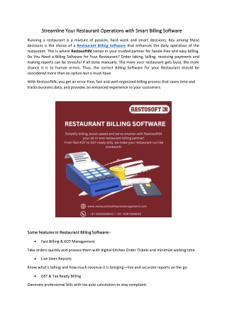 Streamline Your Restaurant Operations with Smart Billing Software