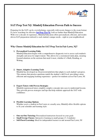 SAT Prep Test NJ: MindzQ Education Proven Path to Success