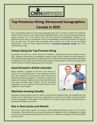 Top Provinces Hiring Ultrasound Sonographers Canada in 2025