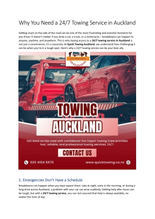 Why You Need a Towing Service in Auckland